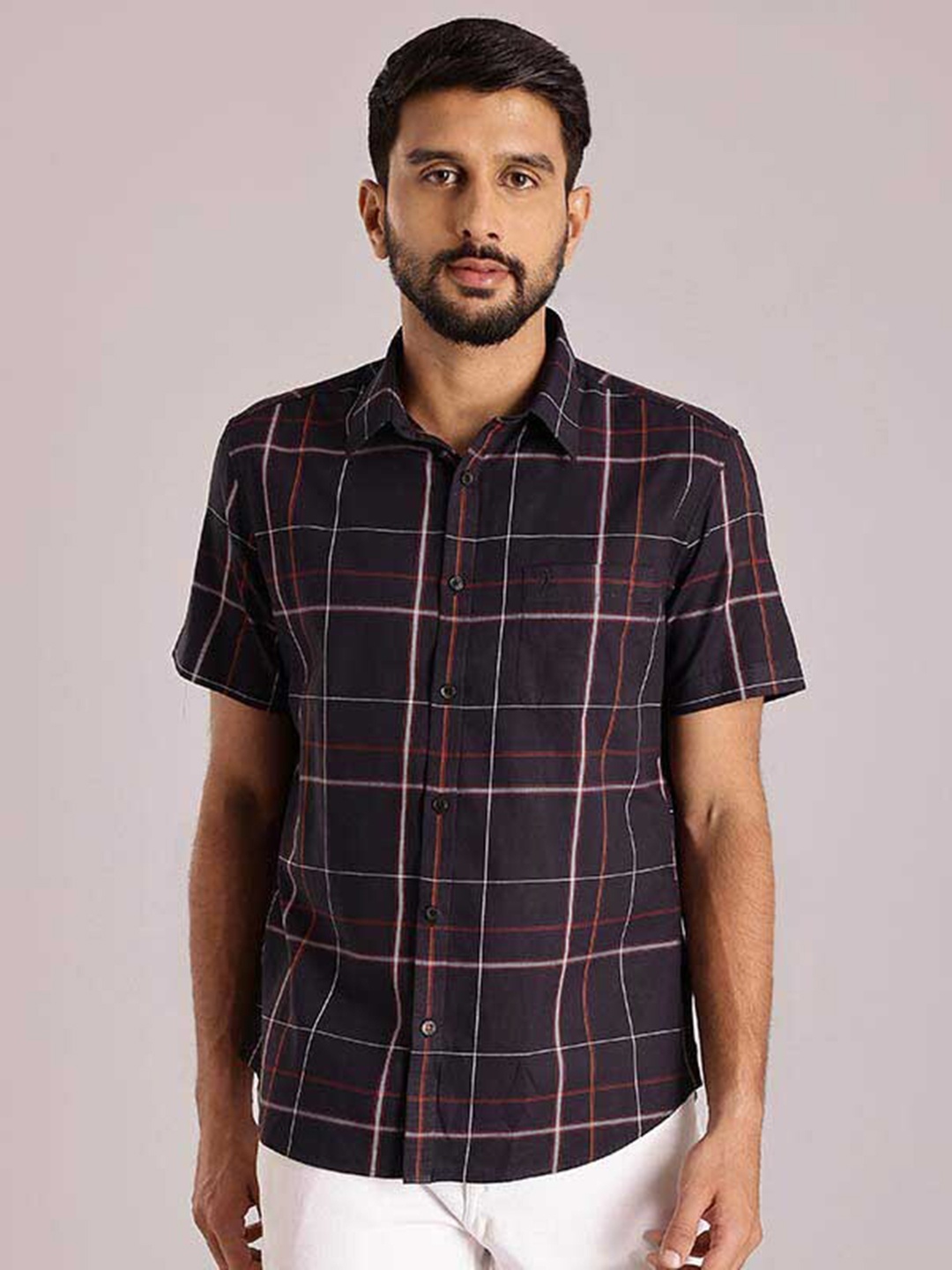 

Indian Terrain Chiseled Slim Fit Tartan Checked Pure Cotton Casual Shirt, Black
