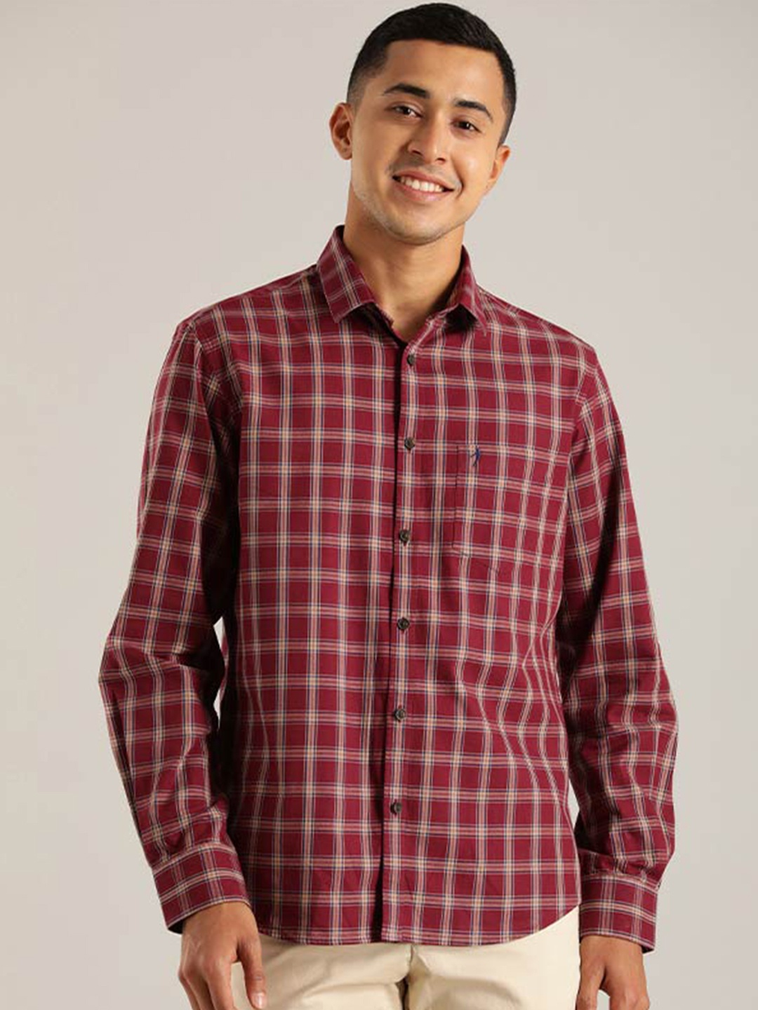 

Indian Terrain Chiseled Tartan Checked Pure Cotton Slim Fit Casual Shirt, Maroon