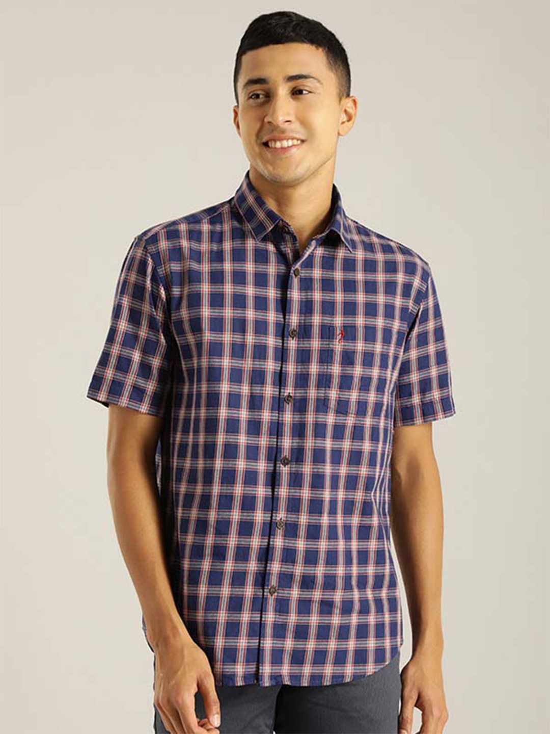 

Indian Terrain Tartan Checks Chiseled Slim Fit Cotton Casual Shirt, Navy blue