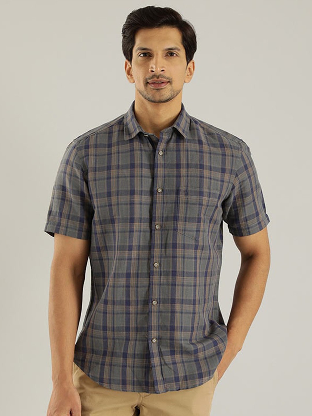 

Indian Terrain Chiseled Slim Fit Tartan Checks Opaque Checked Pure Cotton Casual Shirt, Blue