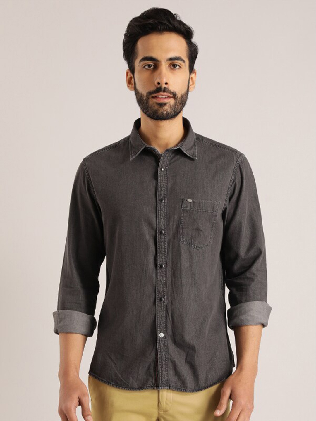 

Indian Terrain Chiseled Slim Fit Pure Cotton Shirt, Black