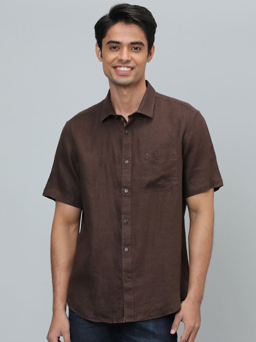 

Indian Terrain Chiseled Slim Fit Opaque Pure Cotton Casual Shirt, Coffee brown