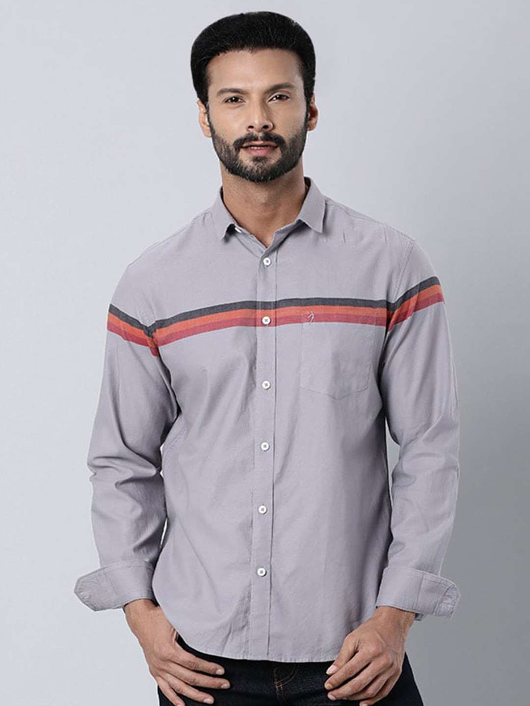 

Indian Terrain Chiseled Slim Fit Pure Cotton Casual Shirt, Grey