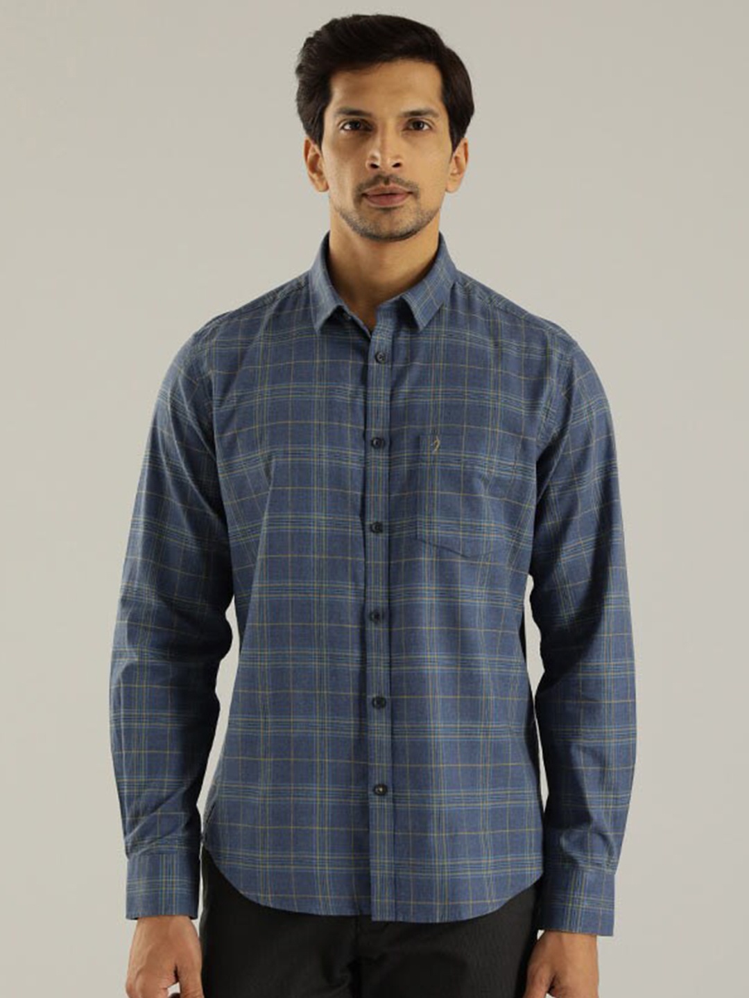 

Indian Terrain Chiseled Slim Fit Tartan Checked Casual Pure Cotton Shirt, Blue