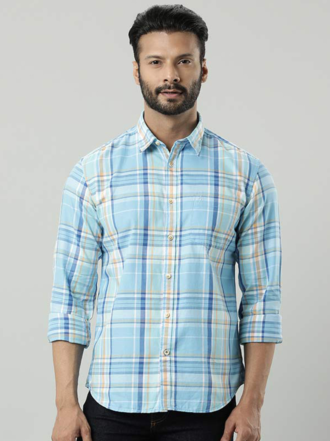 

Indian Terrain Tartan Checks Chiseled Slim Fit Cotton Casual Shirt, Blue