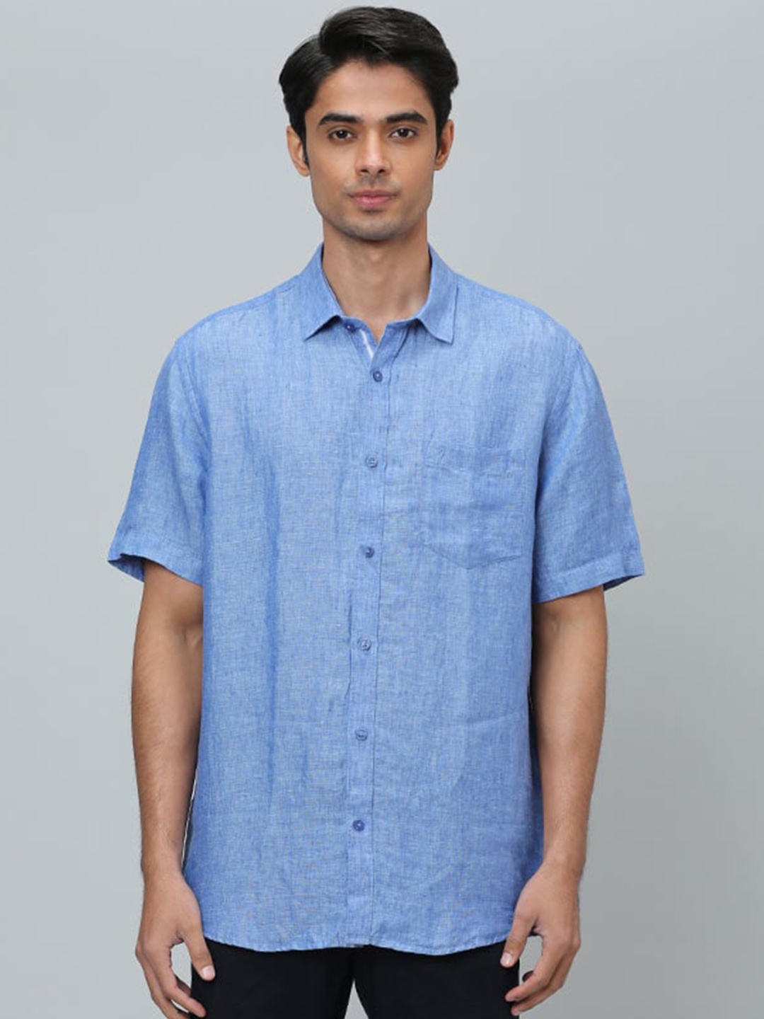 

Indian Terrain Chiseled Slim Fit Opaque Pure Cotton Casual Shirt, Blue