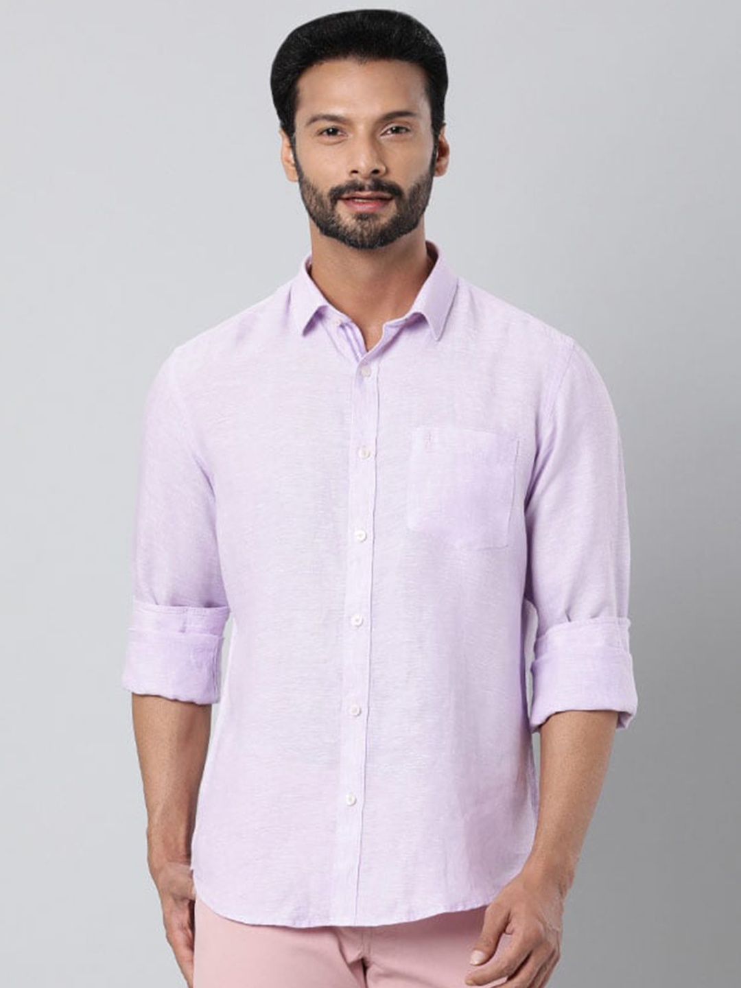 

Indian Terrain Men Cotton Chiseled Slim Fit Opaque Casual Shirt, Purple
