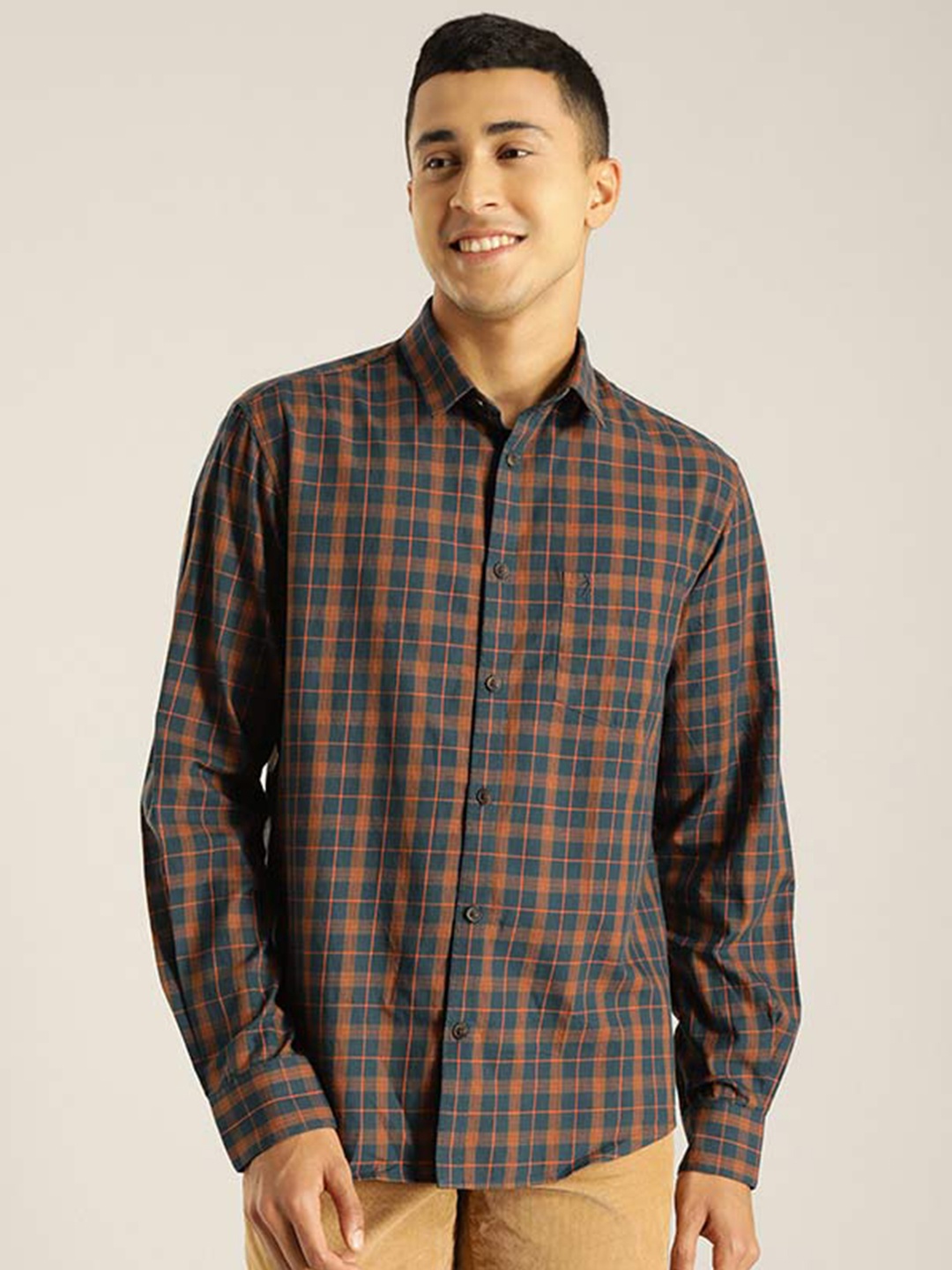 

Indian Terrain Checked Chiseled Slim Fit Tartan Checks Opaque Pure Cotton Casual Shirt, Blue