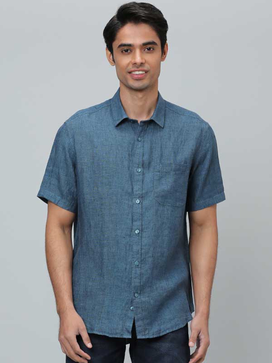 

Indian Terrain Chiseled Slim Fit Opaque Pure Cotton Casual Shirt, Blue