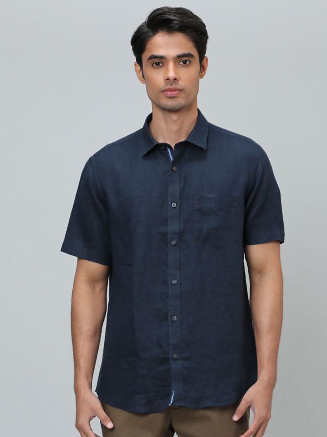 

Indian Terrain Chiseled Slim Fit Spread Collar Cotton Casual Shirt, Navy blue