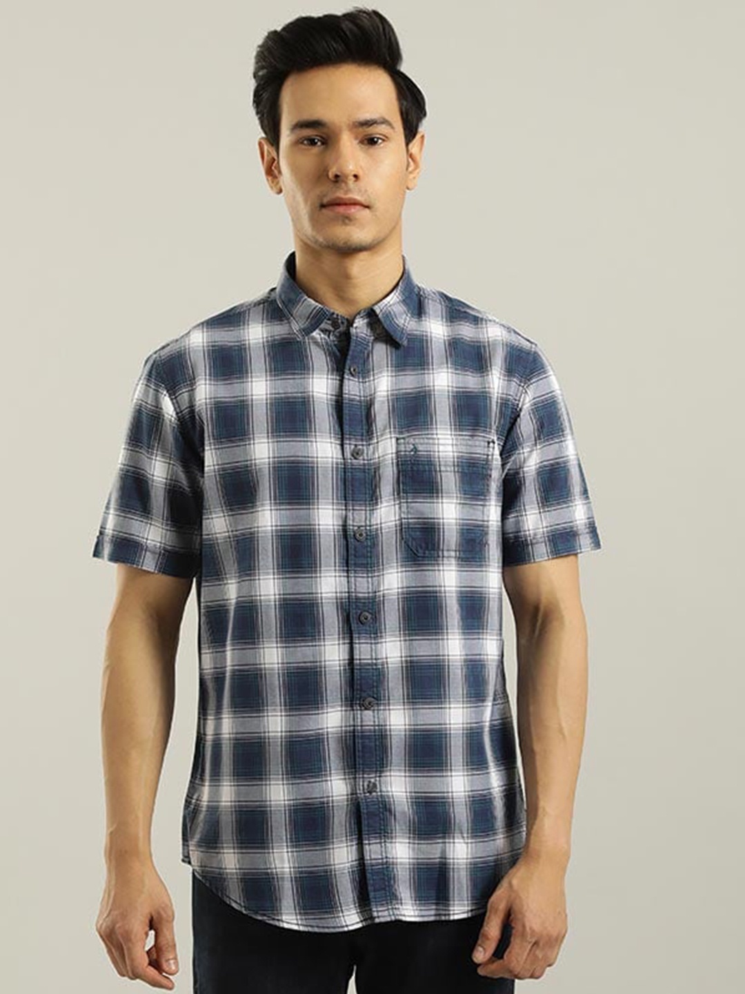 

Indian Terrain Tartan Checked Chiseled Slim Fit Pure Cotton Casual Shirt, Blue