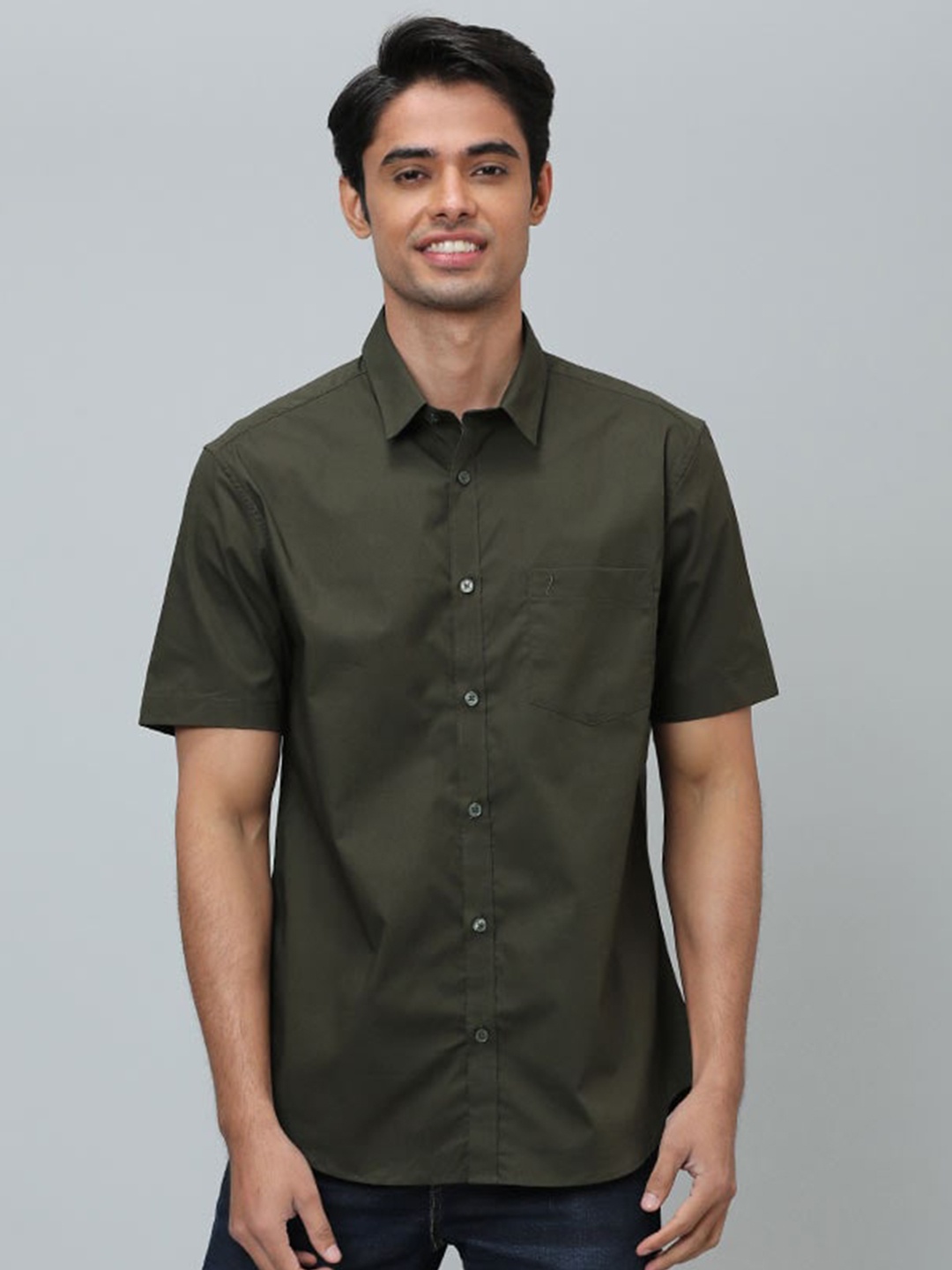 

Indian Terrain Chiseled Slim Fit Pure Cotton Casual Shirt, Olive