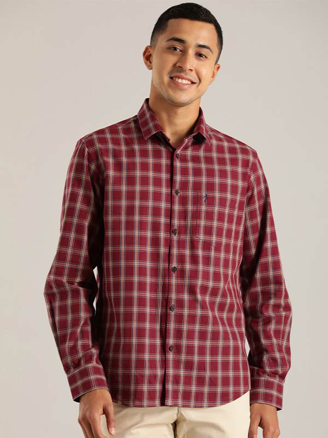 

Indian Terrain Men Chiseled Slim Fit Tartan Checked Casual Shirt, Maroon