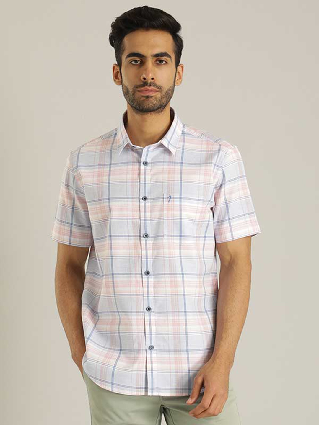

Indian Terrain Chiseled Slim Fit Checked Cotton Casual Shirt, Blue