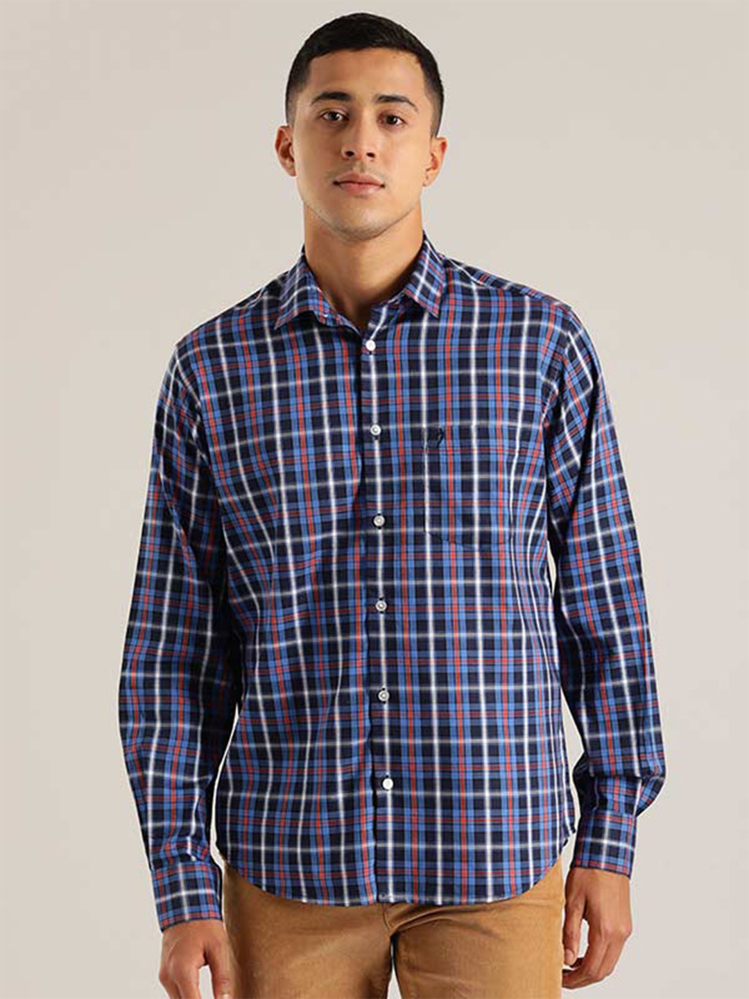 

Indian Terrain Chiseled Slim Fit Pure Cotton Checked Casual Shirt, Blue