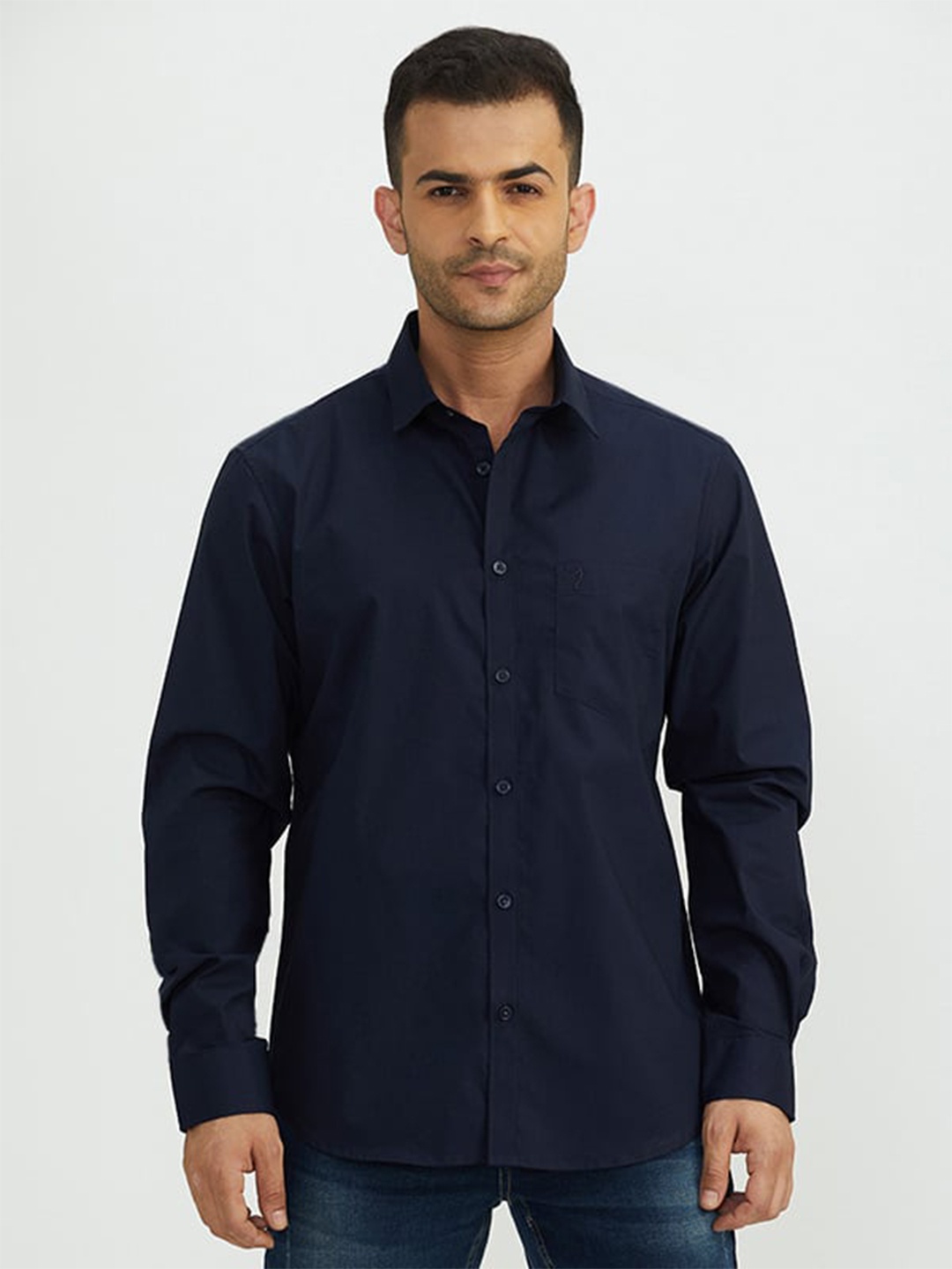 

Indian Terrain Chiseled Slim Fit Casual Pure Cotton Shirt, Navy blue