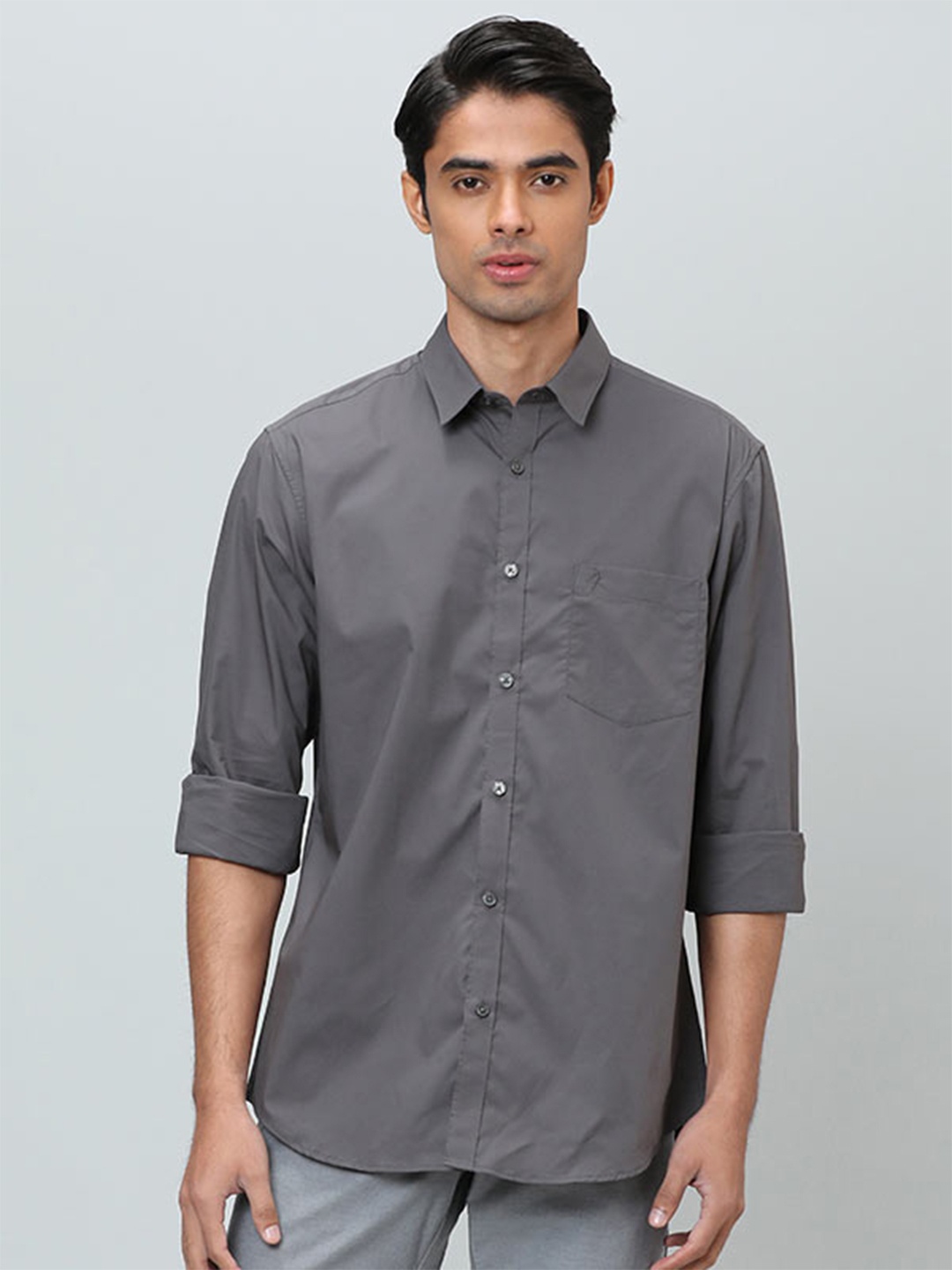 

Indian Terrain Chiseled Slim Fit Pure Cotton Casual Shirt, Grey