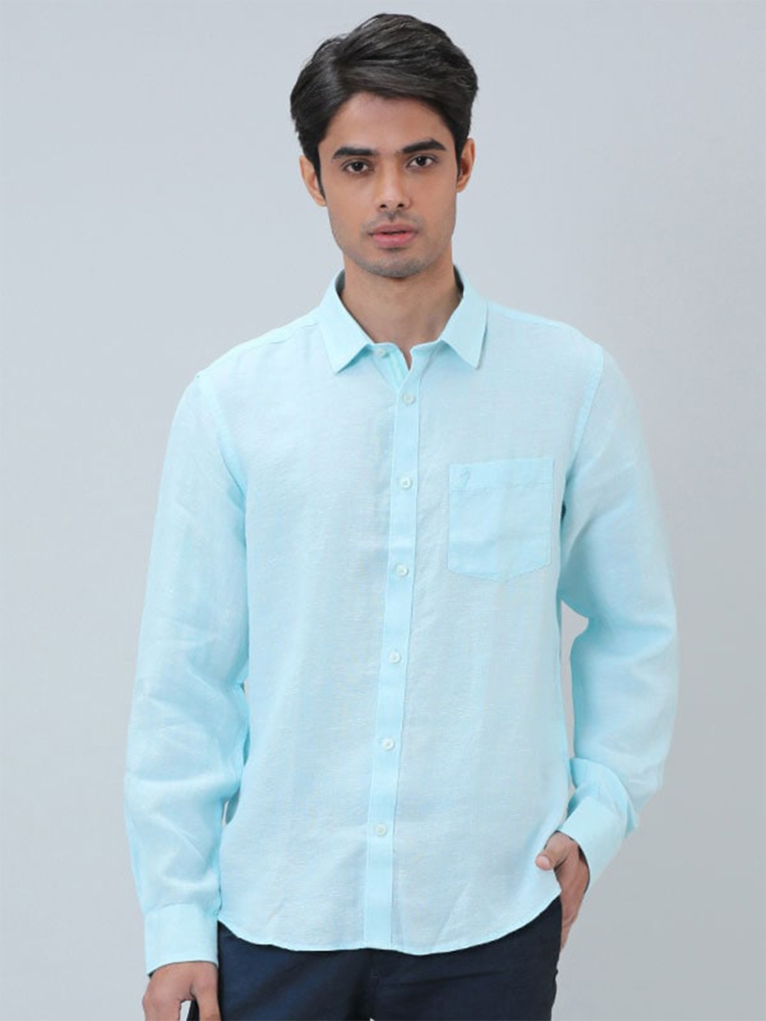 

Indian Terrain Spread Collar Chiseled Slim Fit Opaque Casual Shirt, Turquoise blue