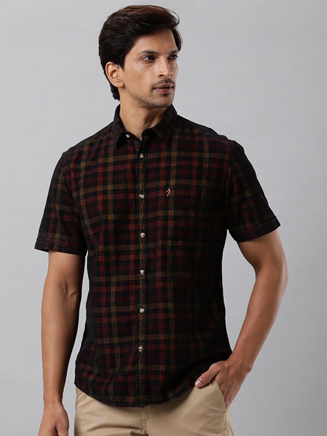 

Indian Terrain Chiseled Slim Fit Checked Pure Cotton Casual Shirt, Brown