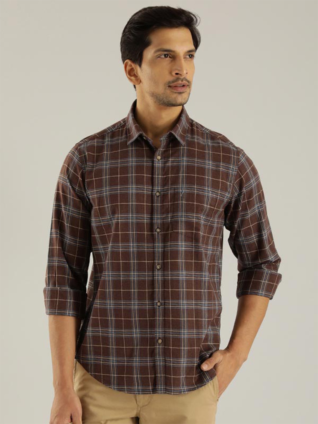 

Indian Terrain Checked Chiseled Slim Fit Tartan Checks Opaque Casual Shirt, Brown