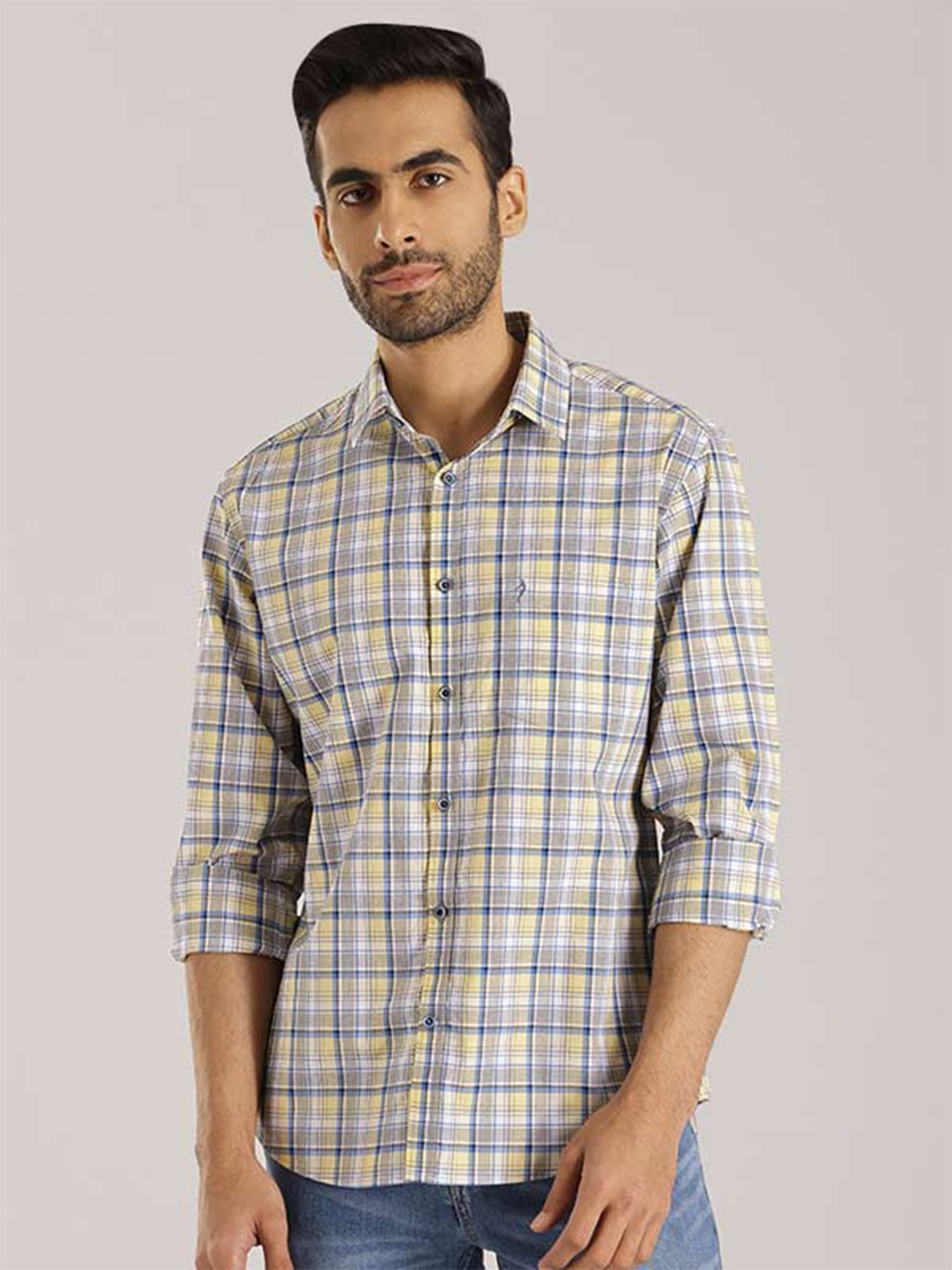 

Indian Terrain Tartan Checked Chiseled Slim Fit Pure Cotton Casual Shirt, Yellow