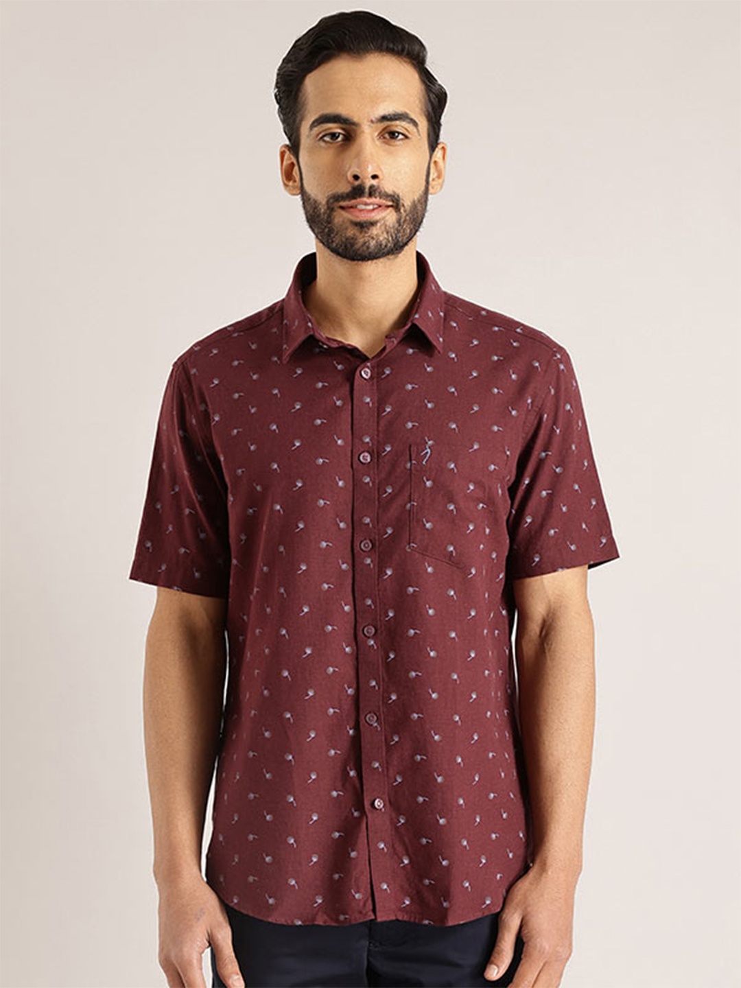 

Indian Terrain Chiseled Slim Fit Opaque Printed Pure Cotton Casual Shirt, Blue