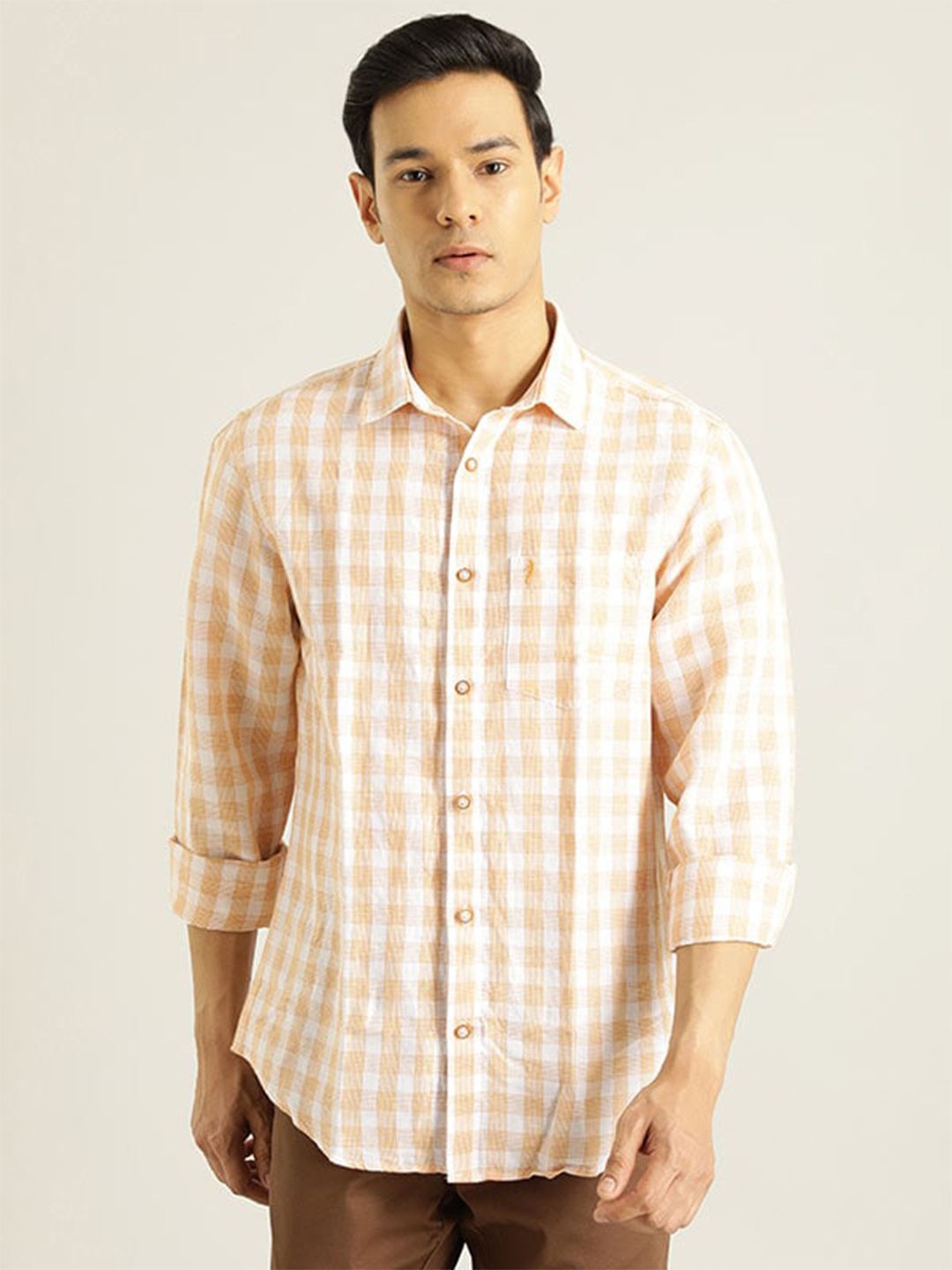 

Indian Terrain Chiseled Slim Fit Checked Pure Cotton Shirt, Yellow