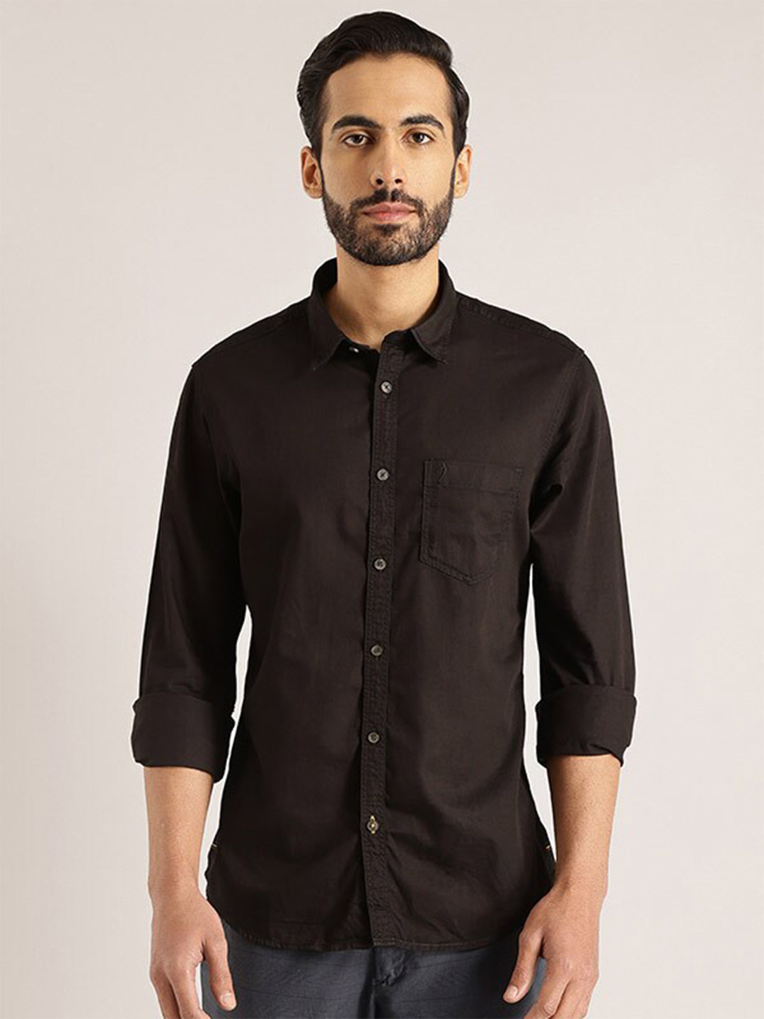 

Indian Terrain Chiseled Slim Fit Pure Cotton Casual Shirt, Black