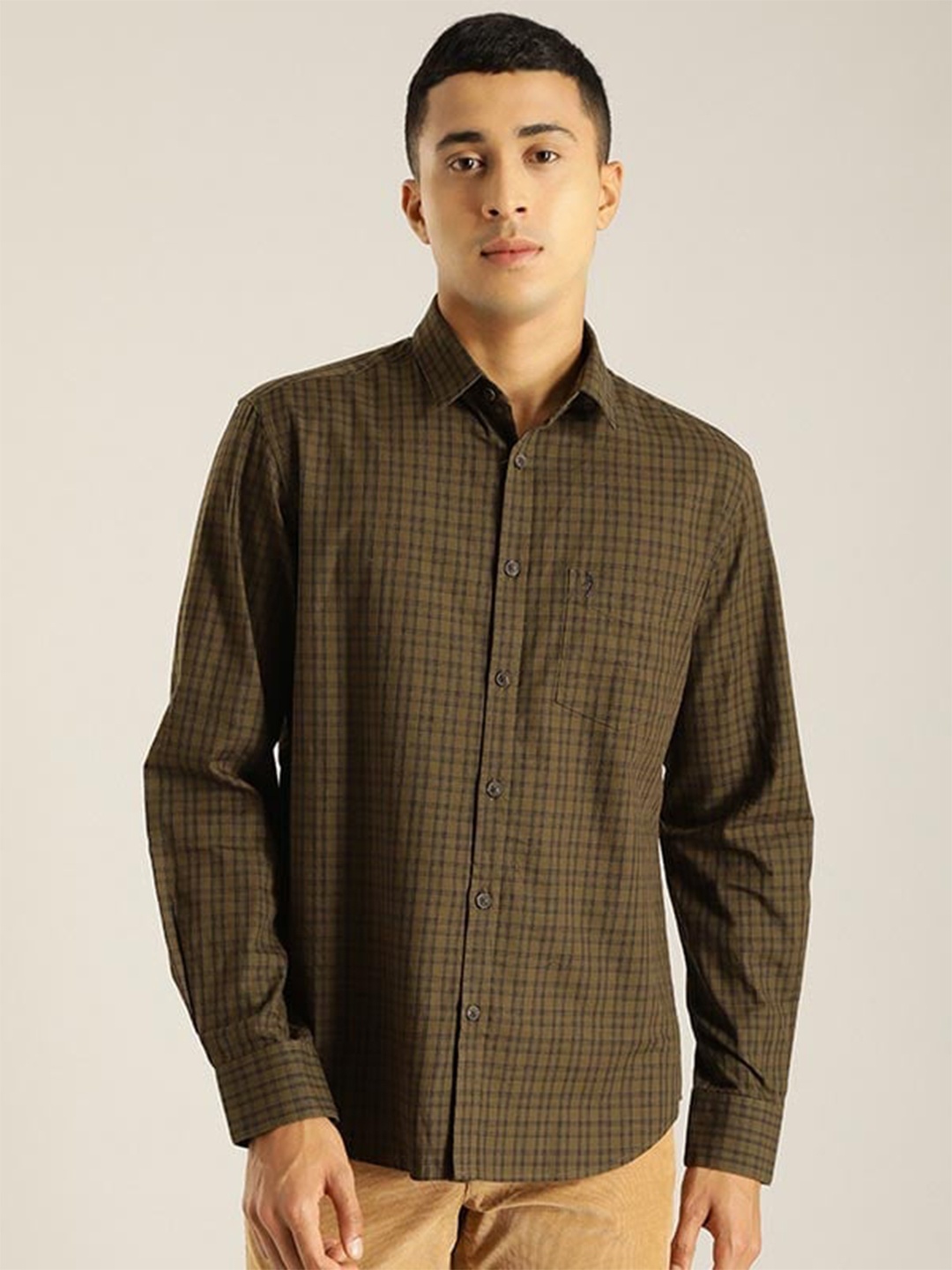 

Indian Terrain hiseled Slim Fit Grid Tattersall Checks Pure Cotton Casual Shirt, Green