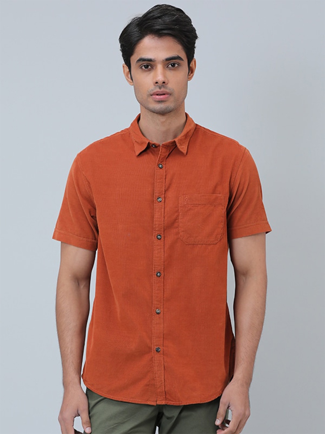 

Indian Terrain Chiseled Slim Fit Pure Cotton Casual Shirt, Orange