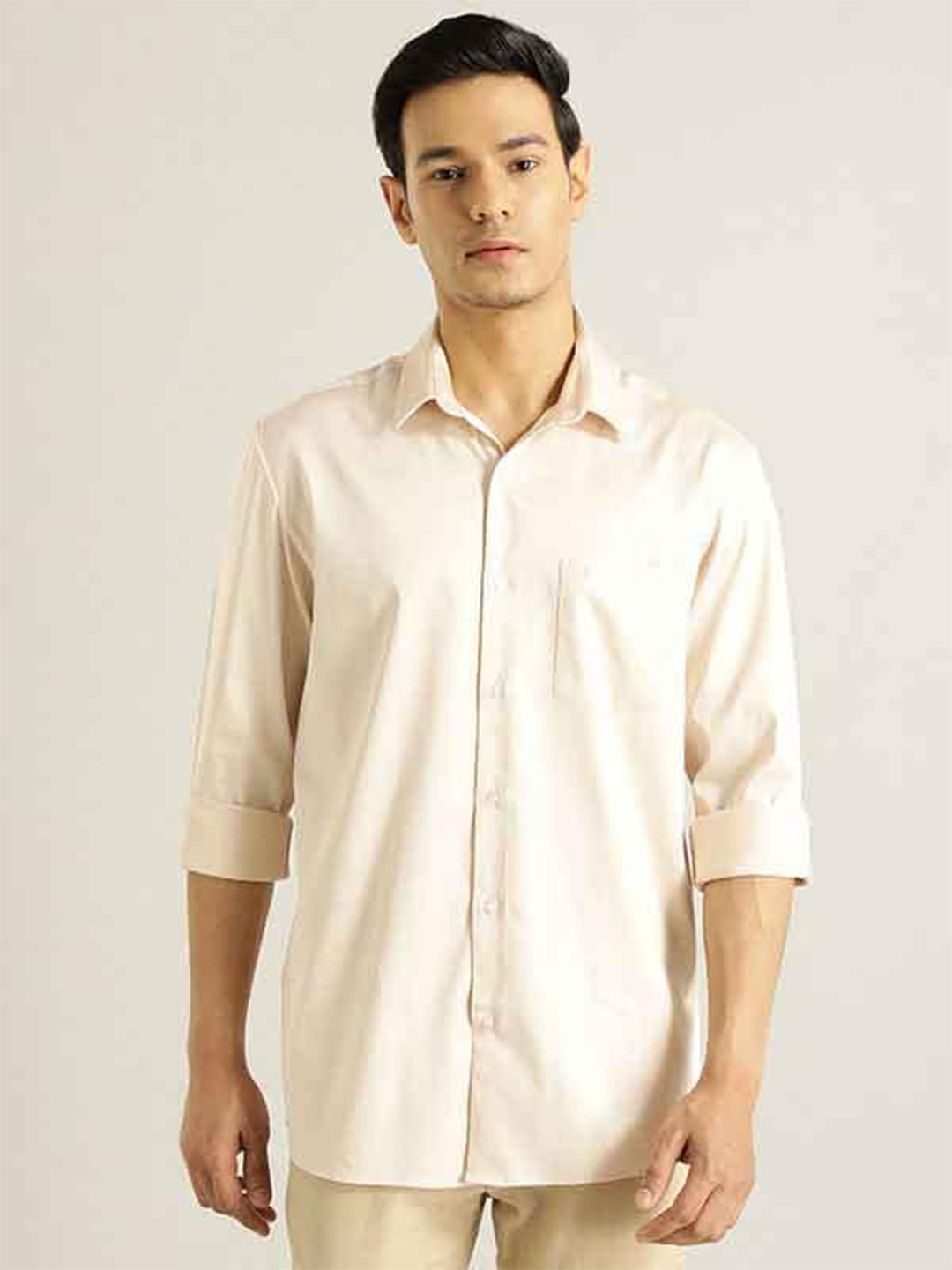 

Indian Terrain Chiseled Spread Collar Pure Cotton Slim Fit Casual Shirt, Off white