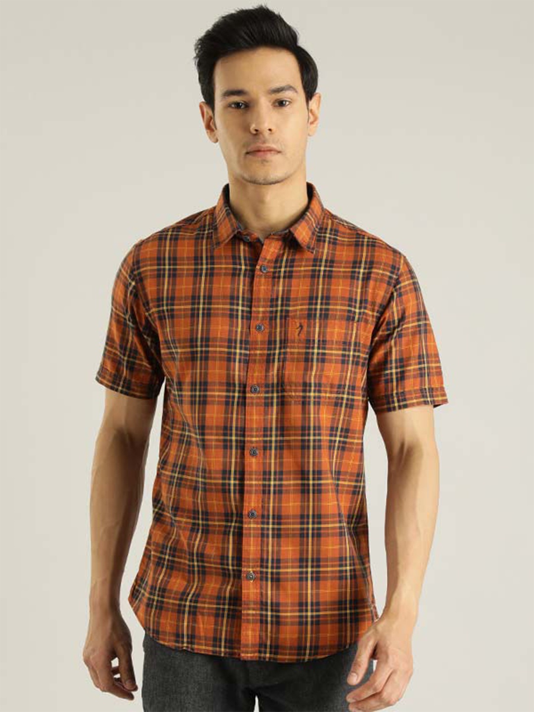 

Indian Terrain Chiseled Slim Fit Tartan Checks Opaque Checked Pure Cotton Casual Shirt, Red