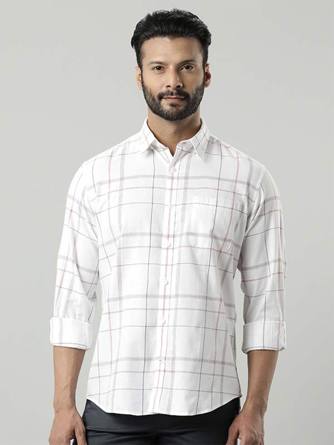 

Indian Terrain Chiseled Slim Fit Windowpane Checks Opaque Cotton Pure Casual Shirt, White