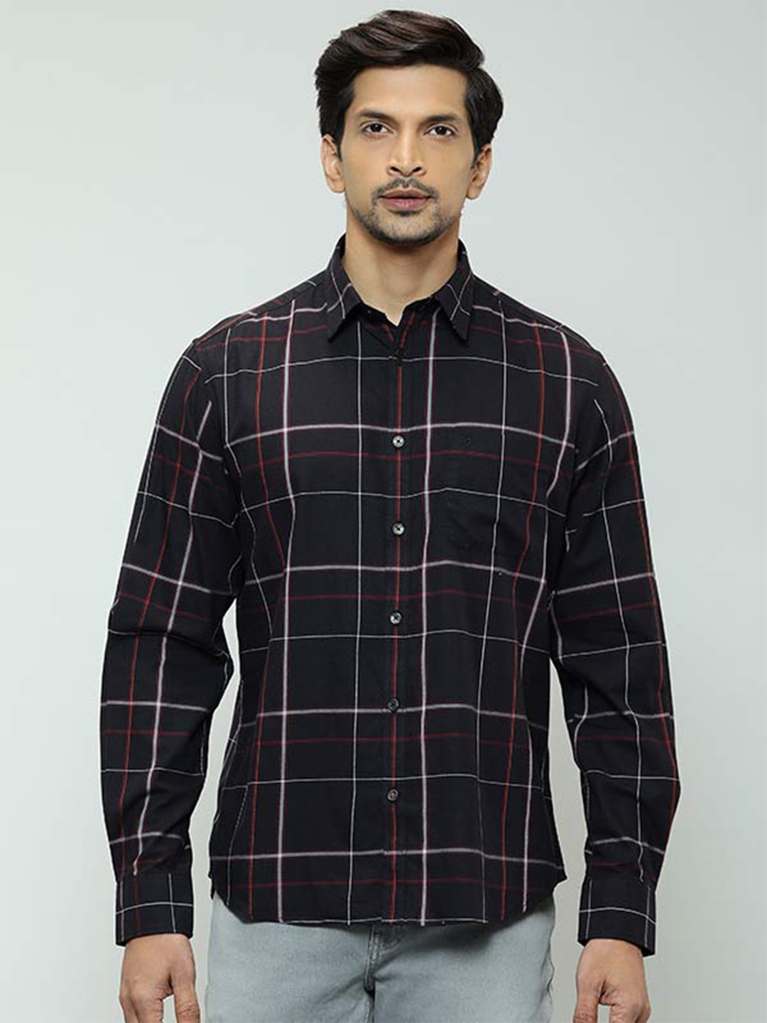 

Indian Terrain Chiseled Slim Fit Tartan Checked Pure Cotton Casual Shirt, Black