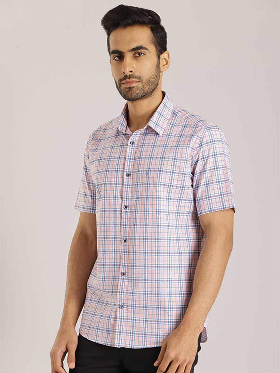 

Indian Terrain Chiseled Slim Fit Tartan Checked Casual Pure Cotton Shirt, Pink