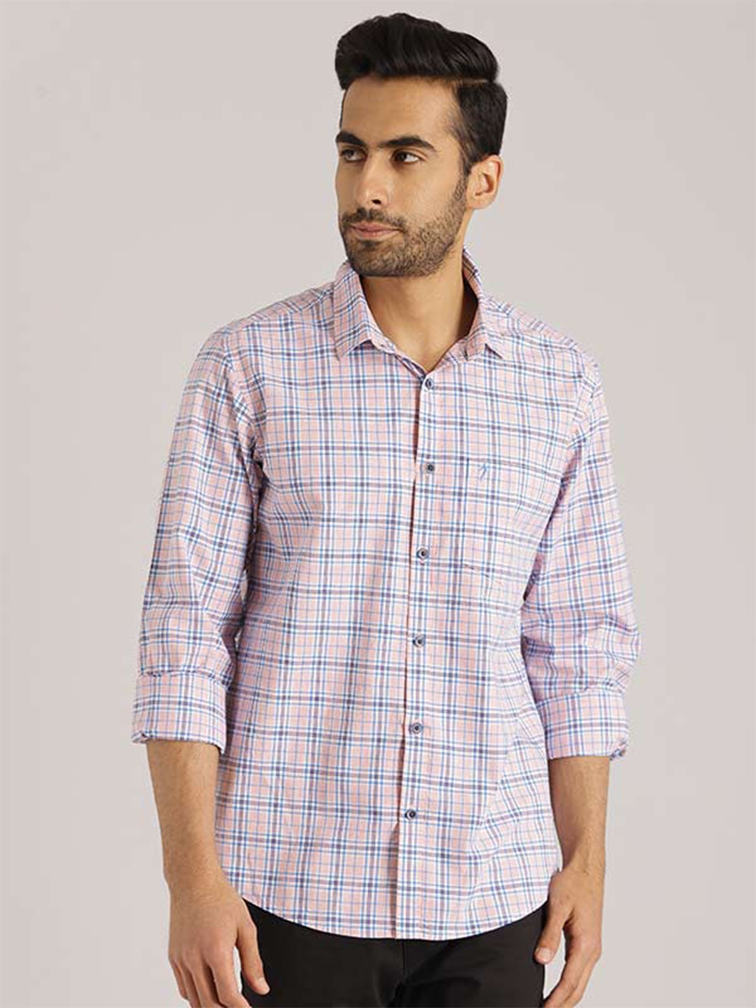 

Indian Terrain Chiseled Slim Fit Checked Pure Cotton Casual Shirt, Pink