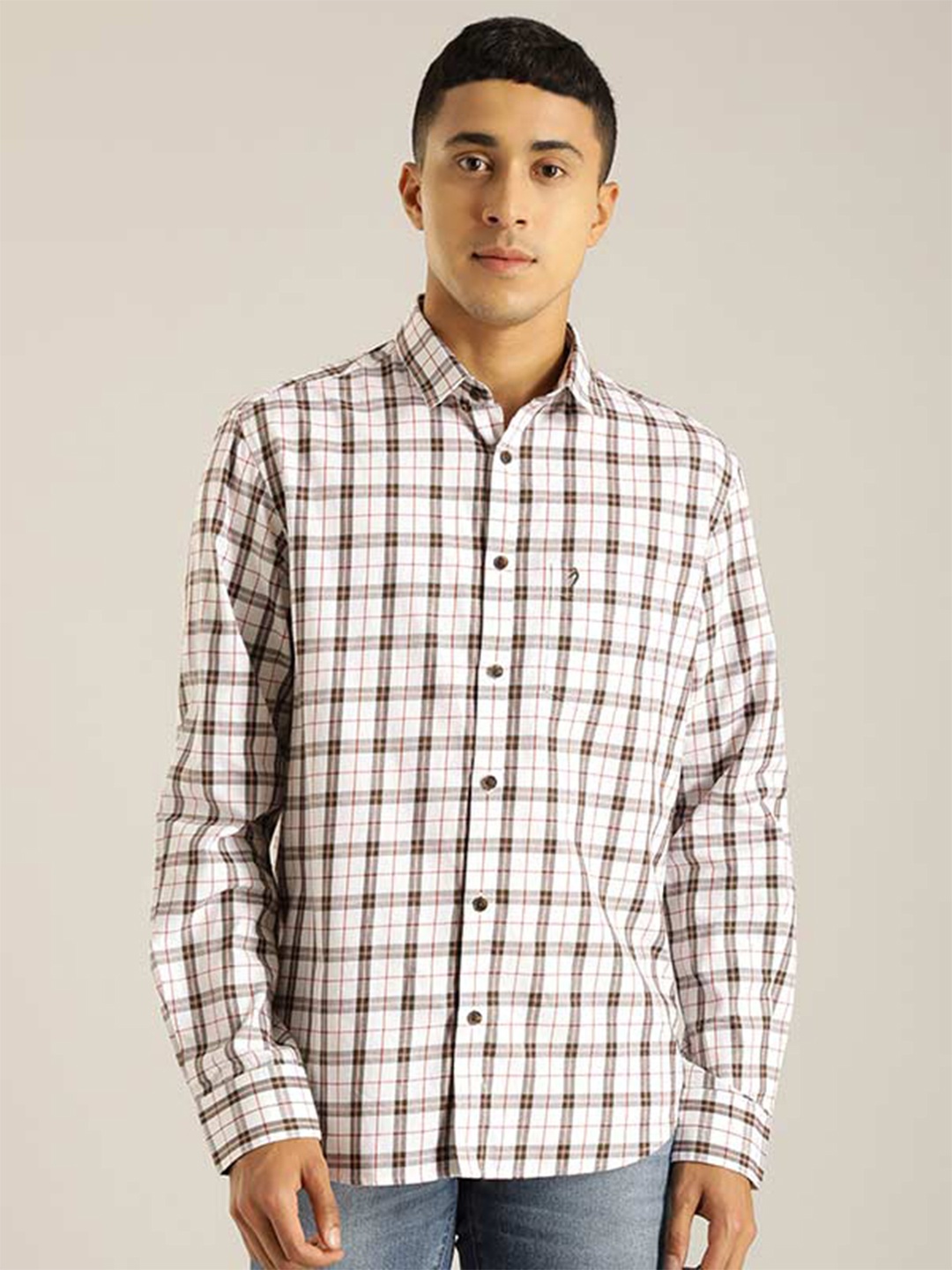 

Indian Terrain Chiseled Slim Fit Tartan Checked Casual Pure Cotton Shirt, White