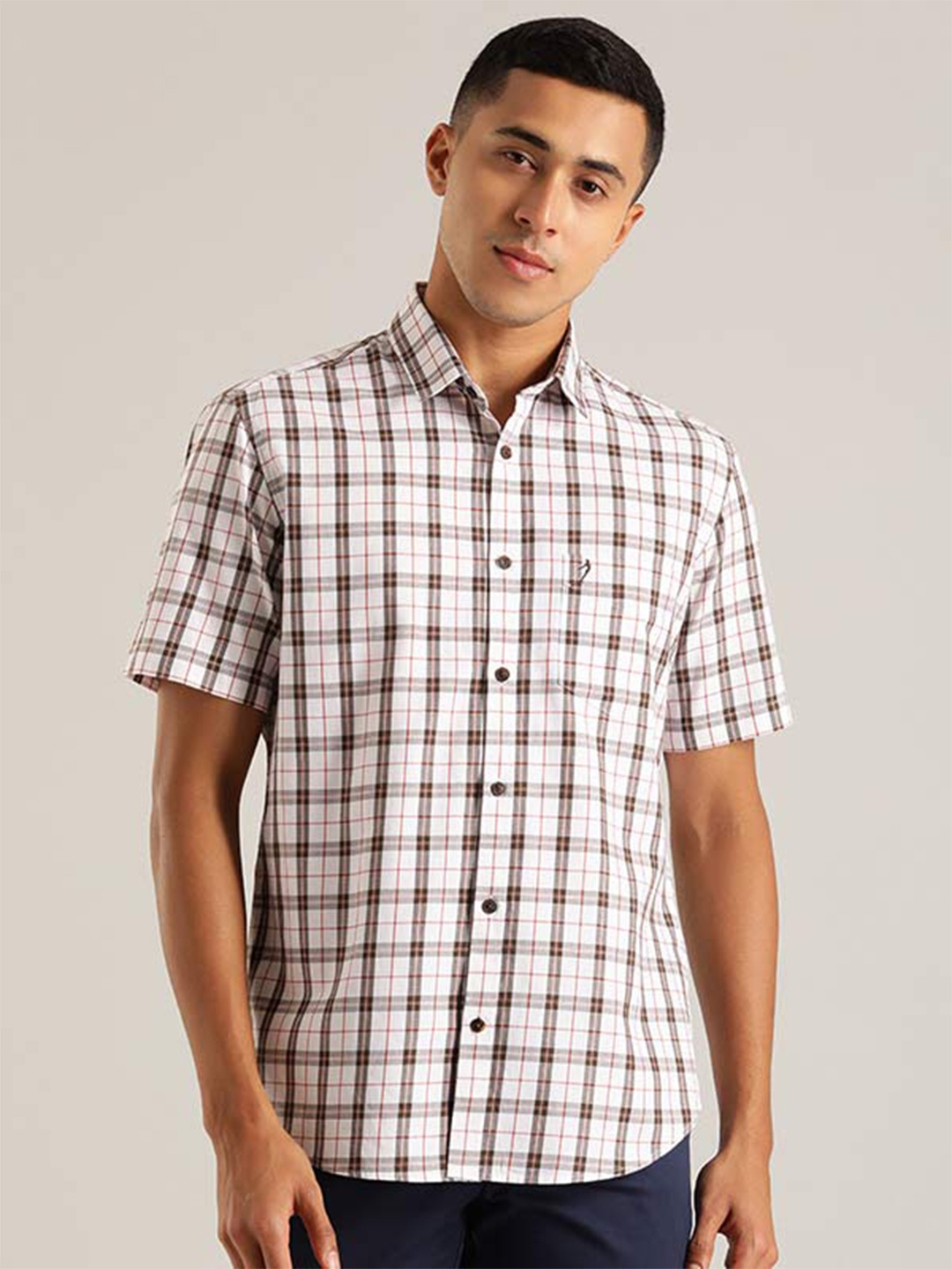 

Indian Terrain Chiseled Slim Fit Tartan Checked Pure Cotton Casual Shirt, White