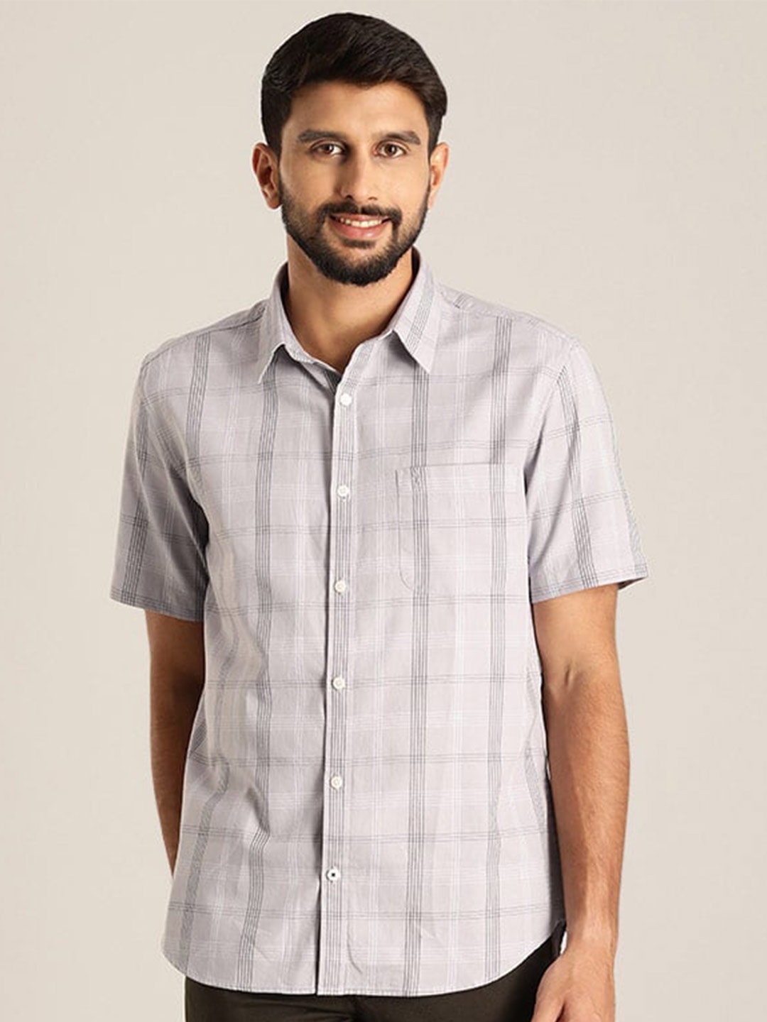 

Indian Terrain Checked Chiseled Slim Fit Opaque Pure Cotton Casual Shirt, Grey
