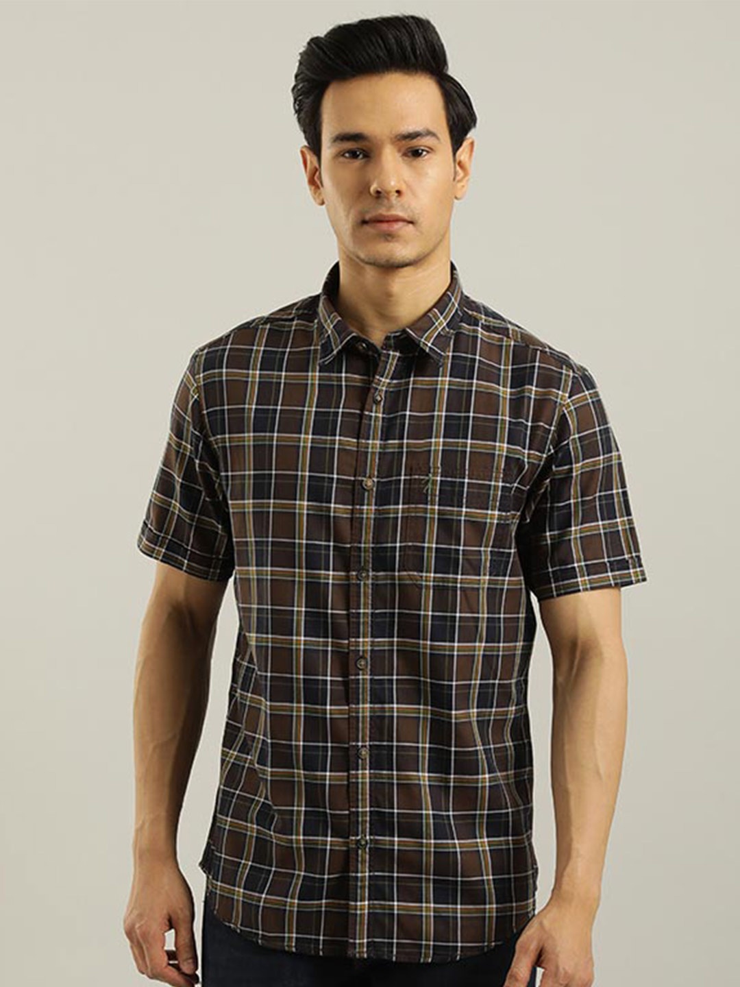 

Indian Terrain Chiseled Slim Fit Tartan Checked Casual Shirt, Brown