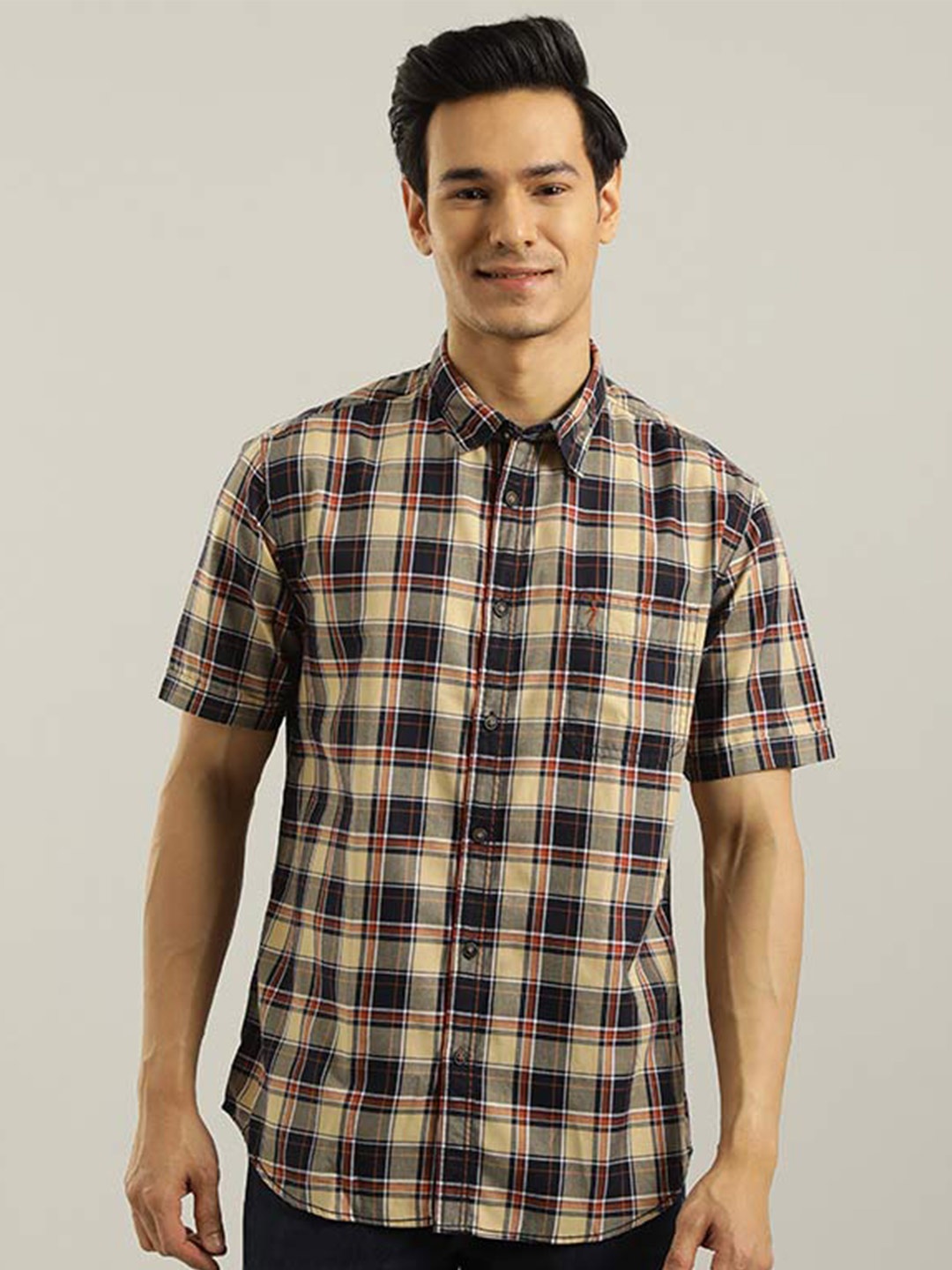 

Indian Terrain Chiseled Slim Fit Tartan Checks Pure Cotton Shirt, Black