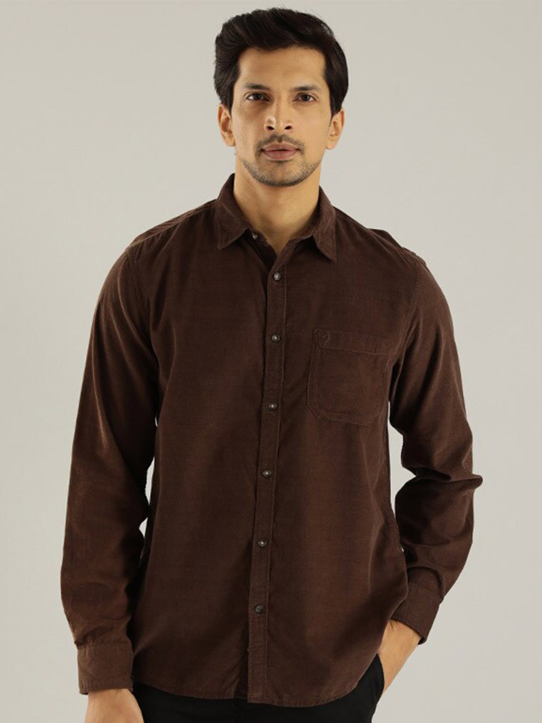 

Indian Terrain Chiseled Slim Fit Opaque Pure Cotton Casual Shirt, Brown