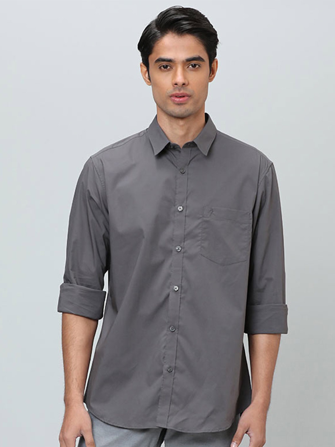 

Indian Terrain Chiseled Slim Fit Opaque Pure Cotton Casual Shirt, Grey