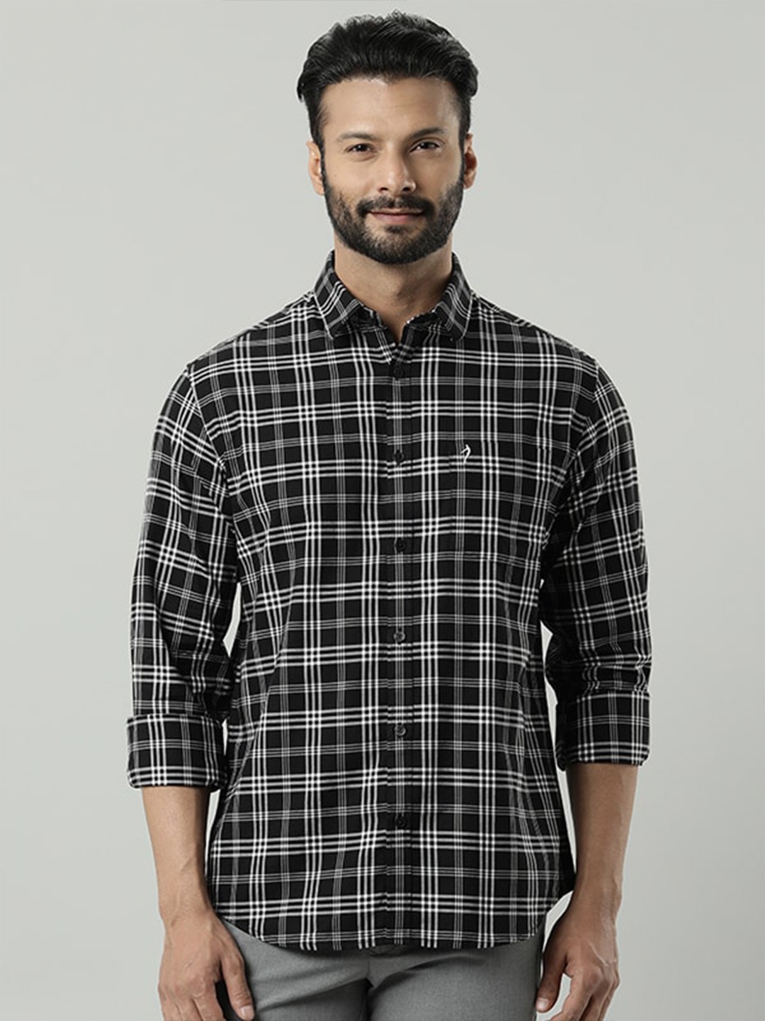 

Indian Terrain Chiseled Tartan Checked Pure Cotton Shirt, Black