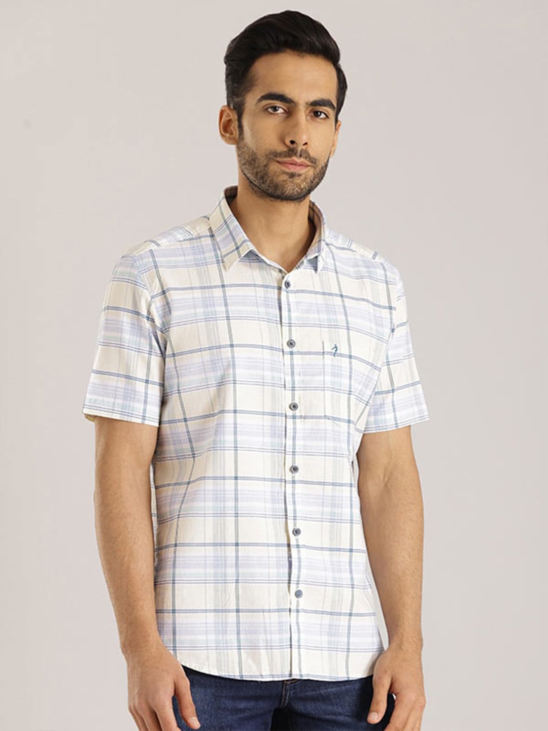 

Indian Terrain Chiseled Slim Fit Tartan Checks Pure Cotton Shirt, Yellow
