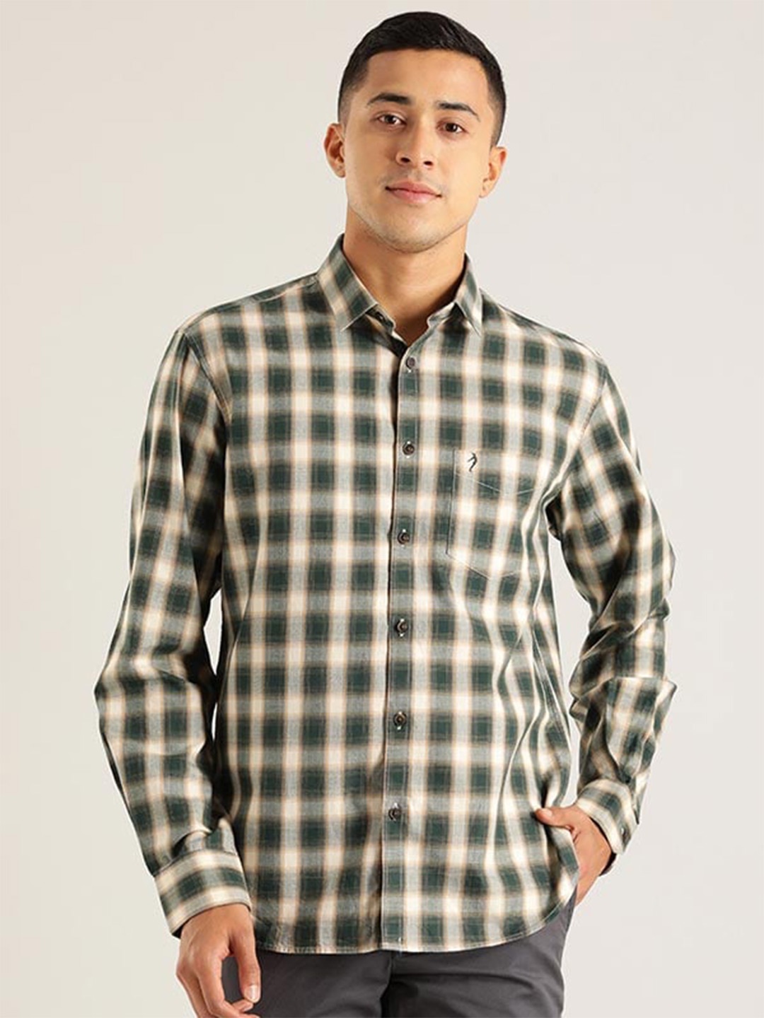 

Indian Terrain Chiseled Slim Fit Tartan Checked Casual Pure Cotton Shirt, Yellow