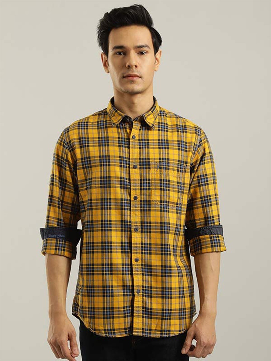 

Indian Terrain Chiseled Slim Fit Tartan Checked Pure Cotton Casual Shirt, Yellow