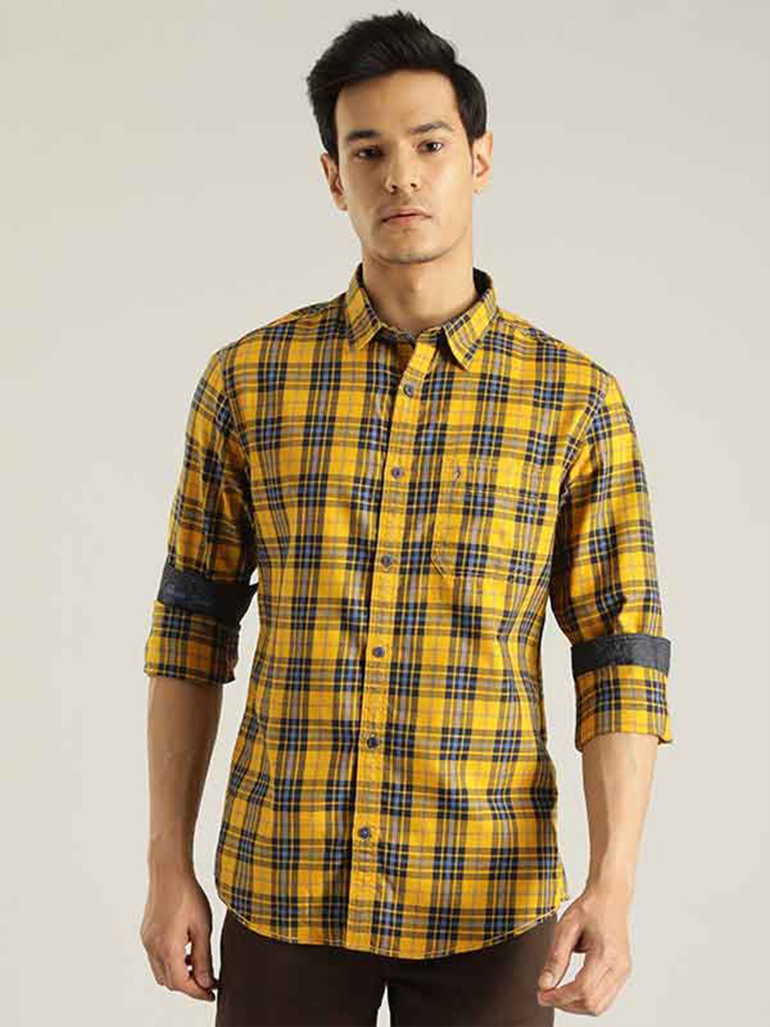 

Indian Terrain Chiseled Tartan Checked Pure Cotton Shirt, Yellow