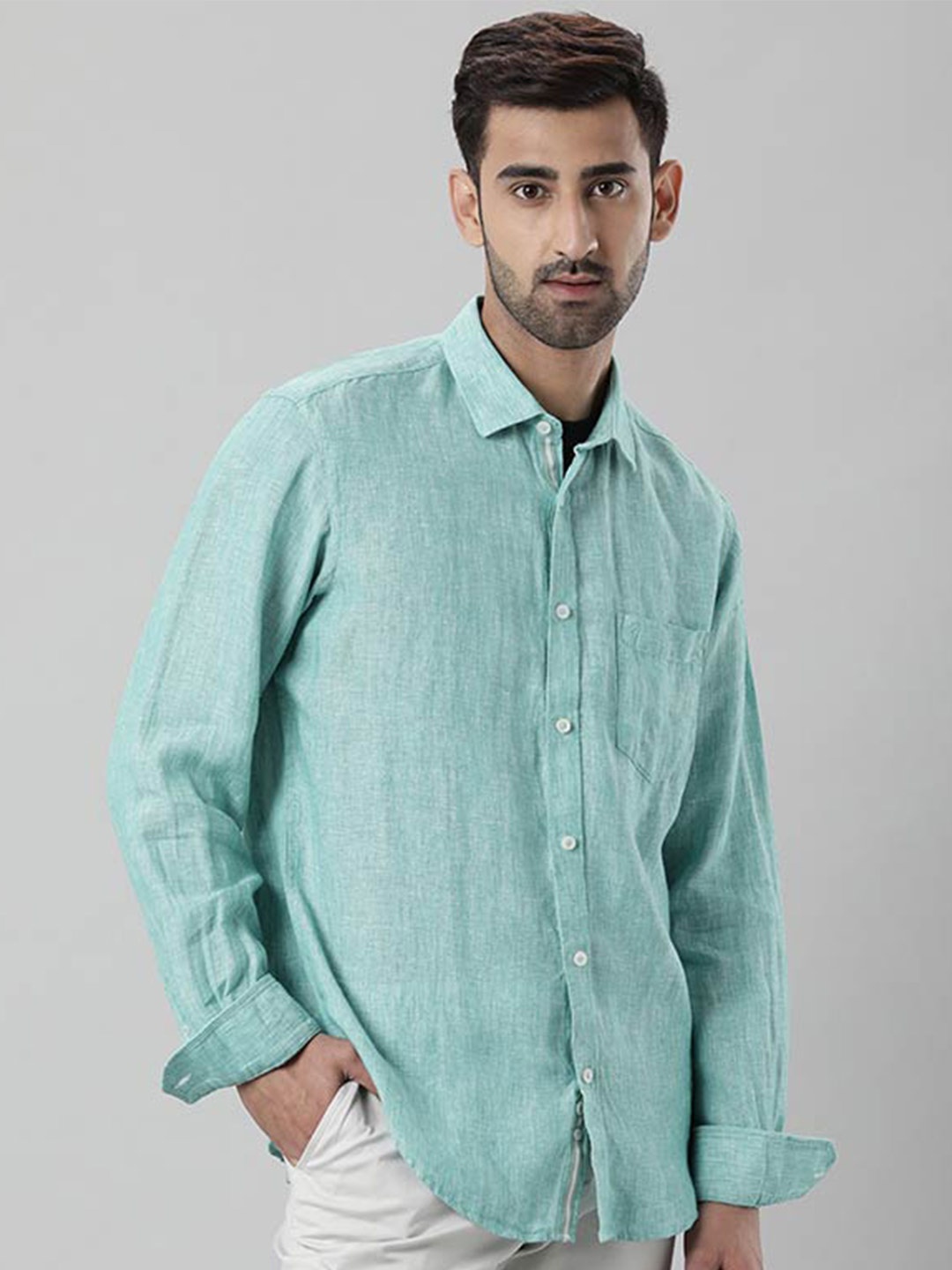 

Indian Terrain Chiseled Slim Fit Casual Pure Cotton Shirt, Green