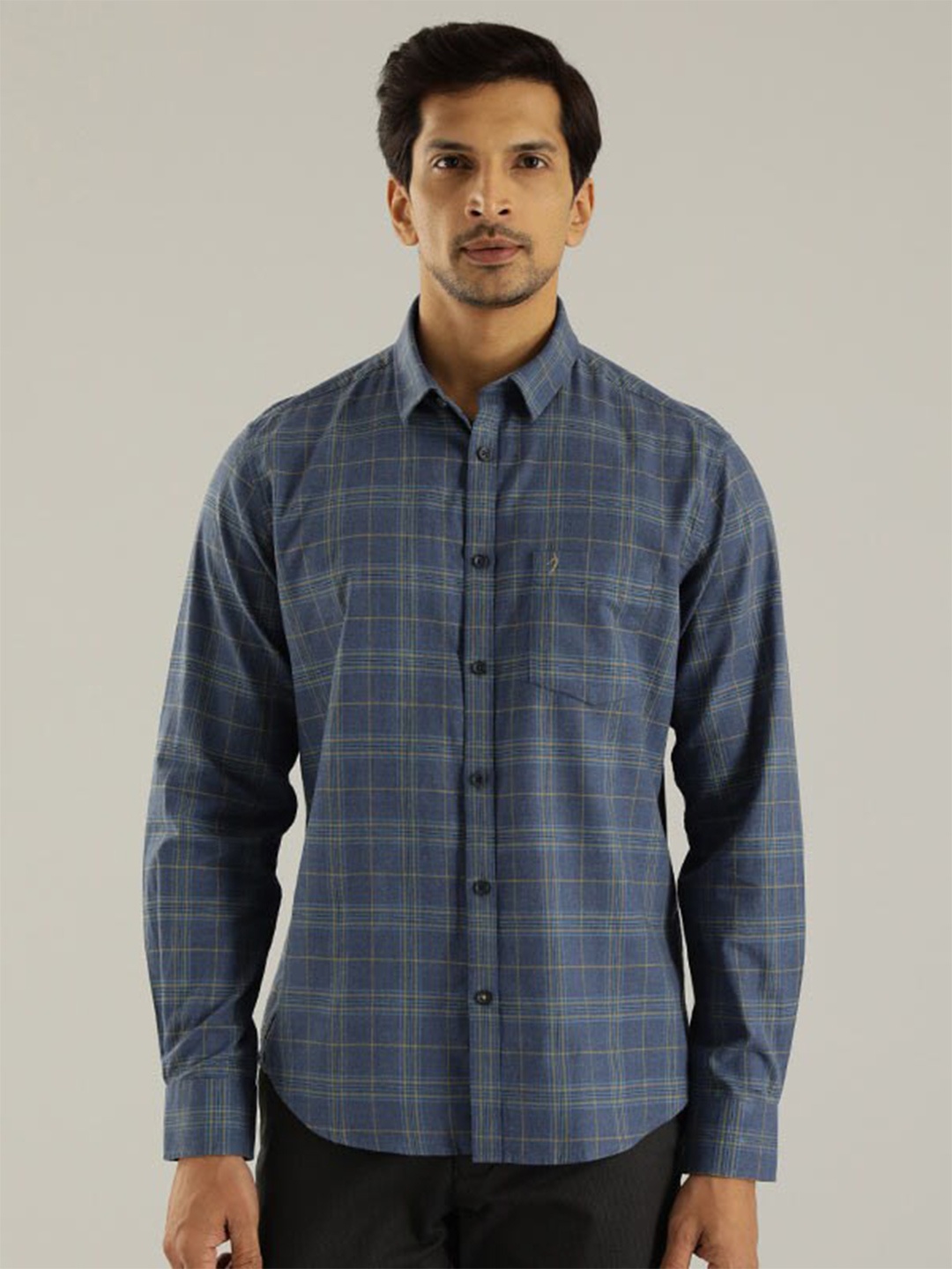 

Indian Terrain Checked Chiseled Slim Fit Tartan Checks Opaque Pure Cotton Casual Shirt, Blue